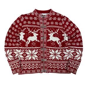 Croft & Barrow Nordic Reindeer Fair Isle Knit Cardigan Sweater Red Size S